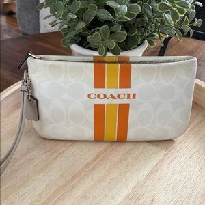Coach Varsity Large Wristlet with Orange and Yellow Accents